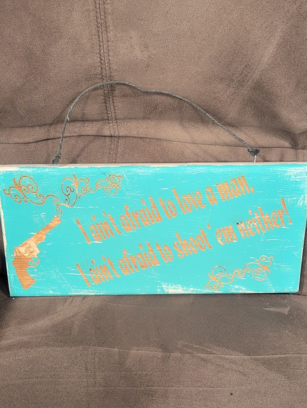 Turquoise Wooden Wall Plaque with Wood Script